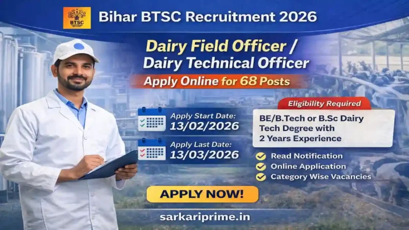 BTSC Dairy Field Officer / Dairy Technical Officer Recruitment 2026