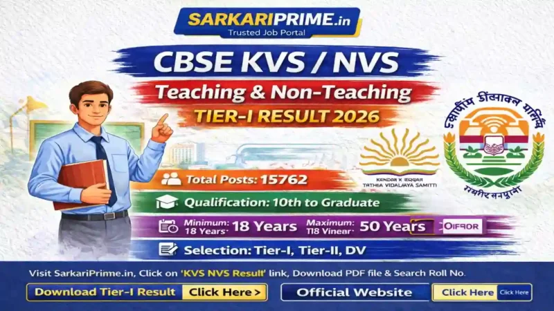 CBSE KVS NVS Recruitment 2025 Tier-I Result 2026 Download