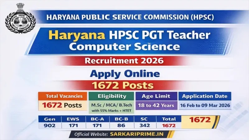 Haryana HPSC PGT Teacher Computer Science Recruitment 2026