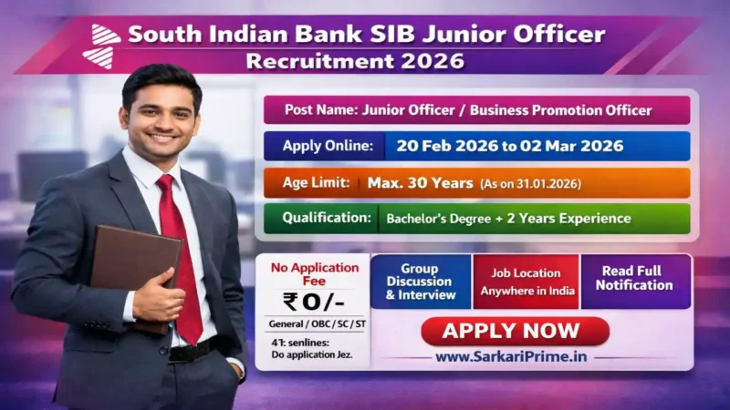 South Indian Bank Junior Officer Recruitment 2026