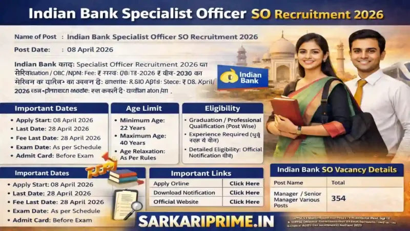 Indian Bank Specialist Officer SO Recruitment 2026